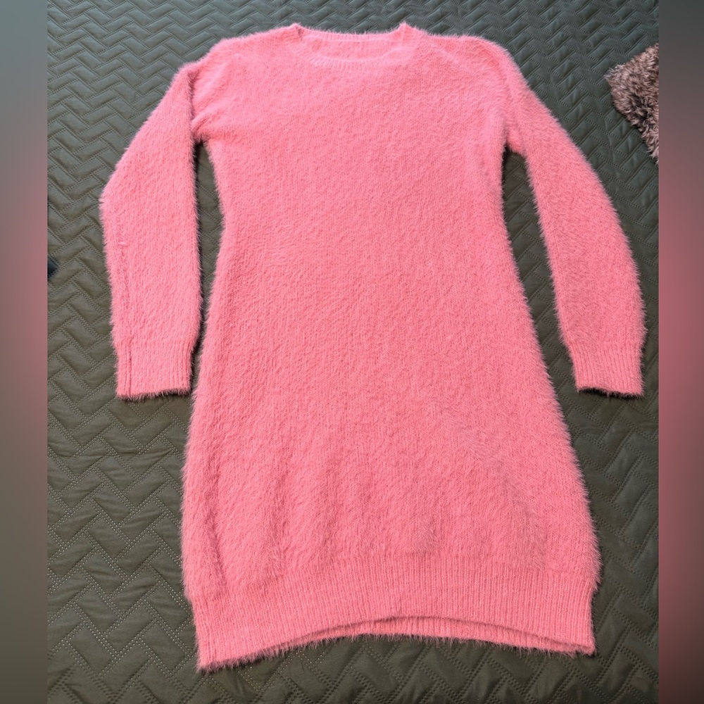 Mini Pink Fuzzy Sweater Dress